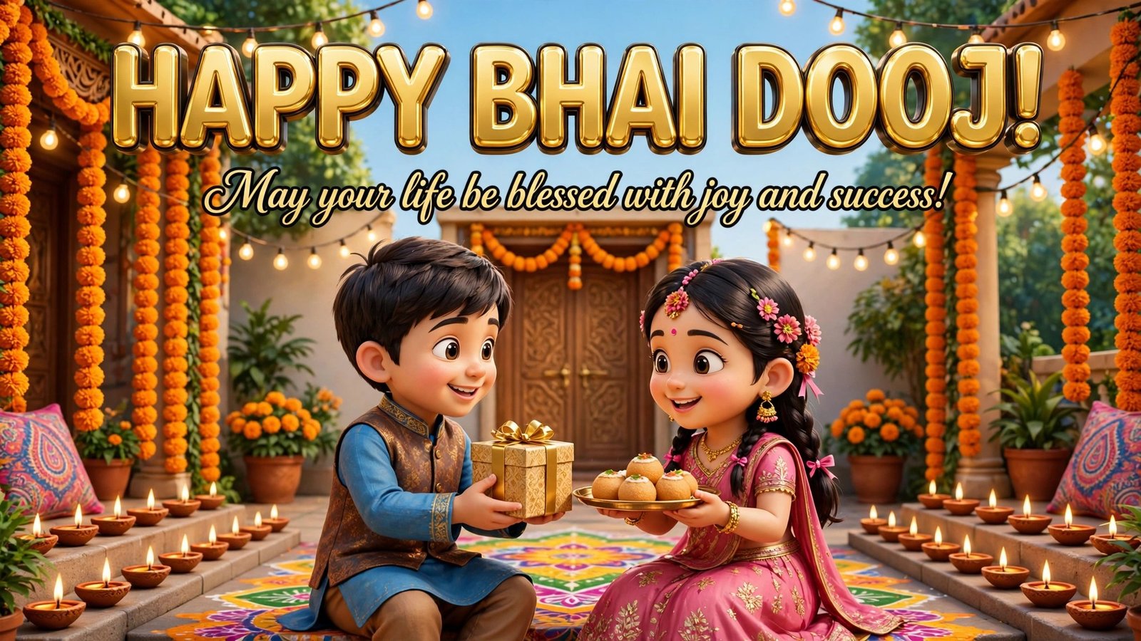 Happy Bhai Dooj image — May your life be blessed with joy and success