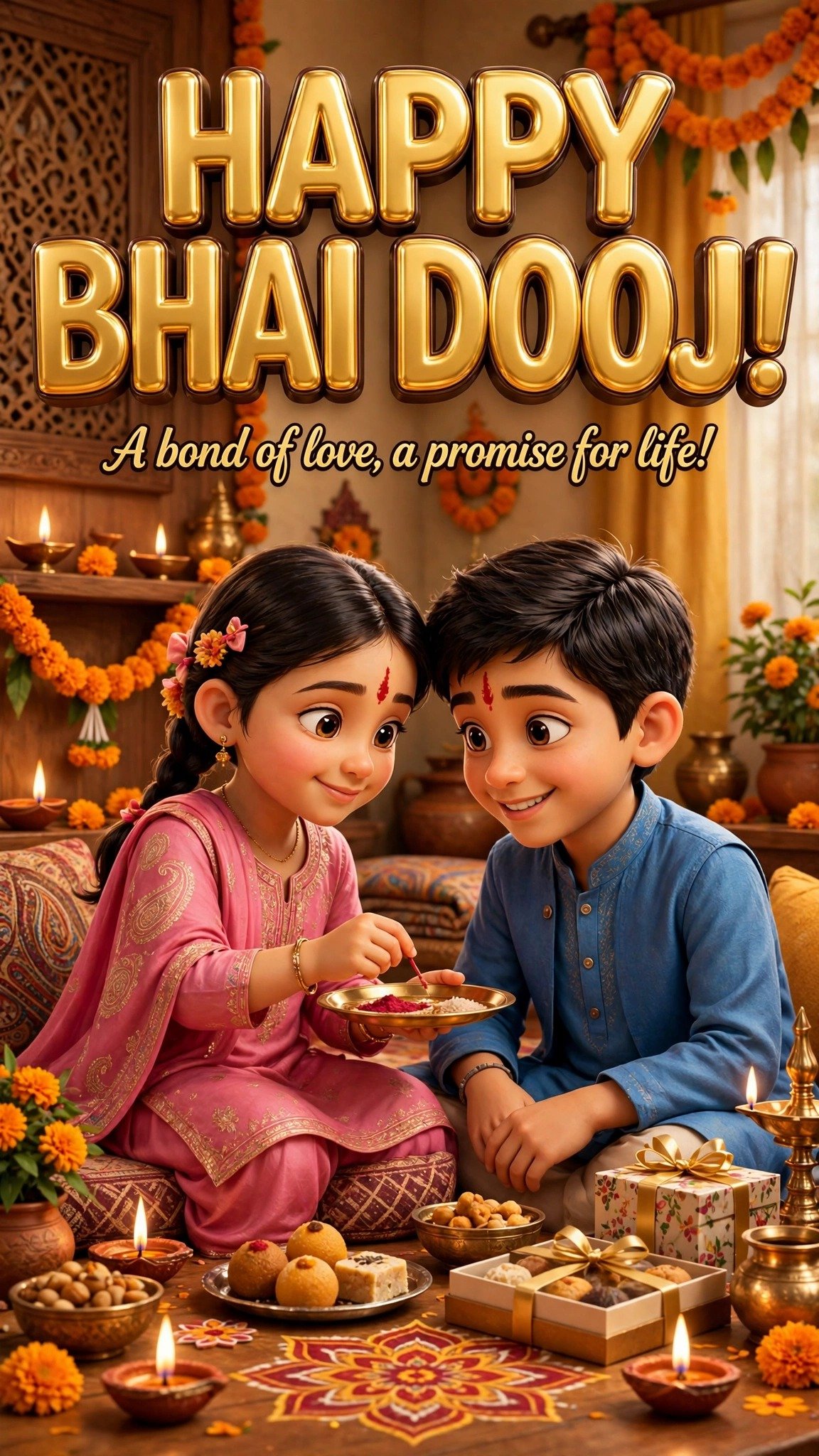 Happy Bhai Dooj vertical image — A bond of love, a promise for life