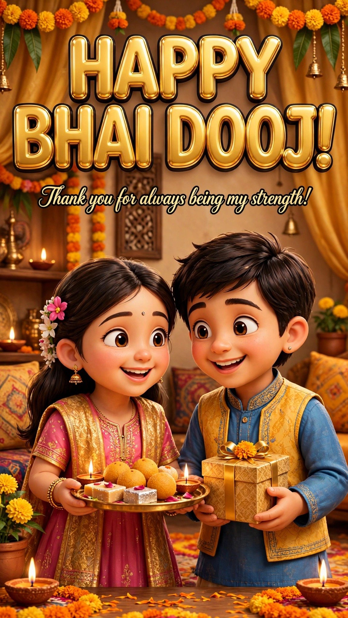 Happy Bhai Dooj vertical image — Thank you for always being my strength