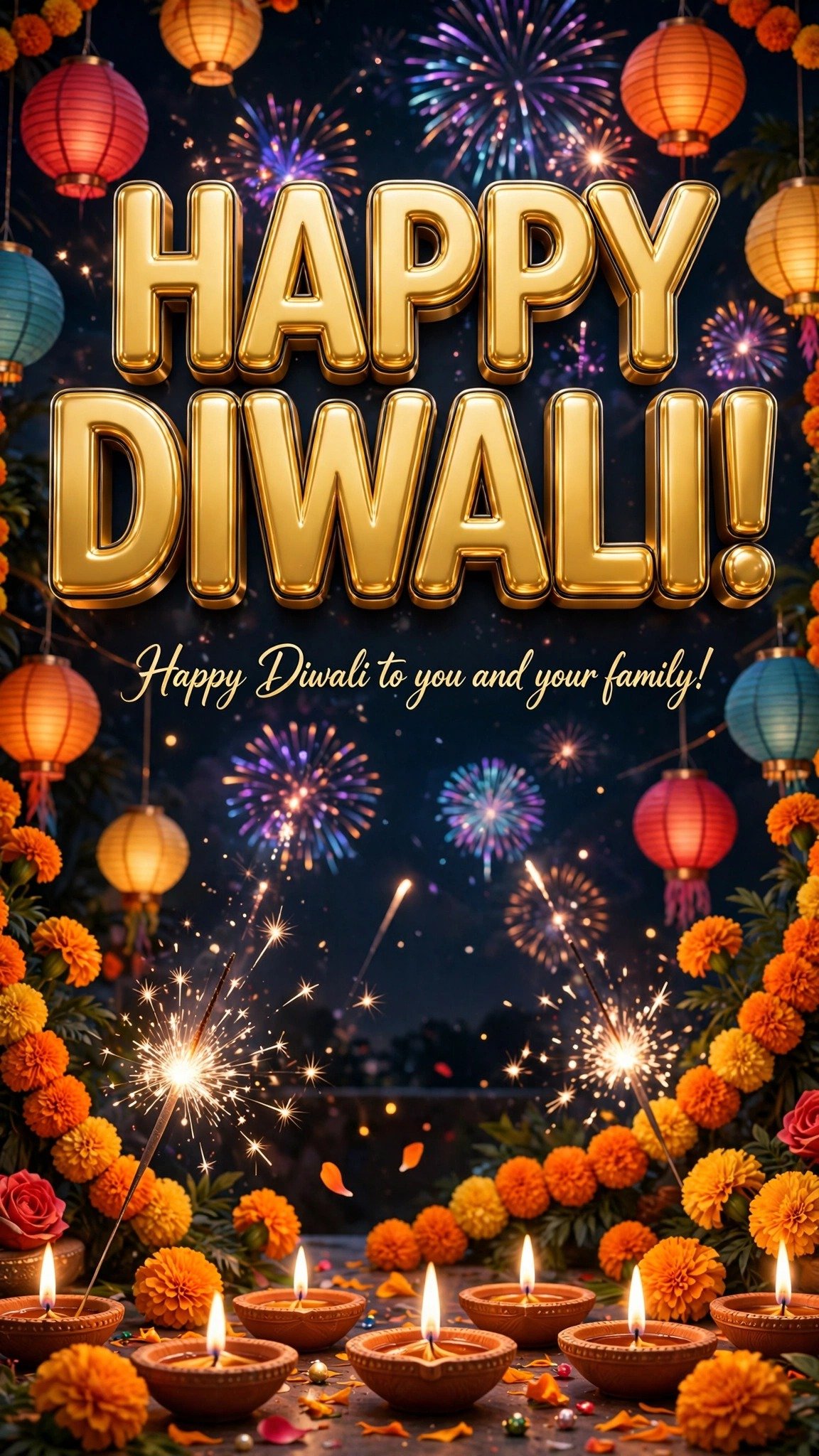 Happy Diwali vertical image — Happy Diwali to you and your family