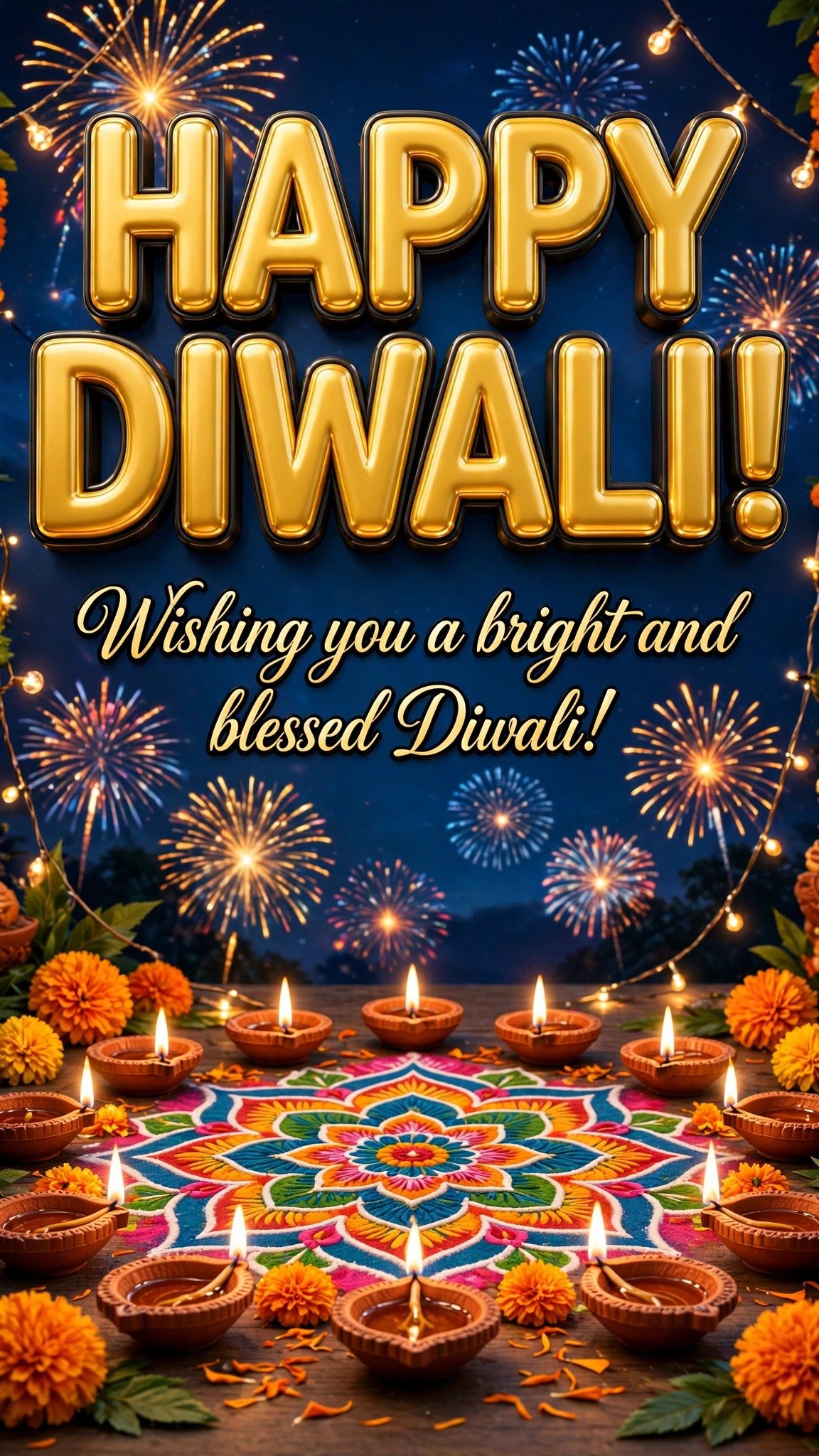 Happy Diwali vertical image — Wishing you a bright and blessed Diwali