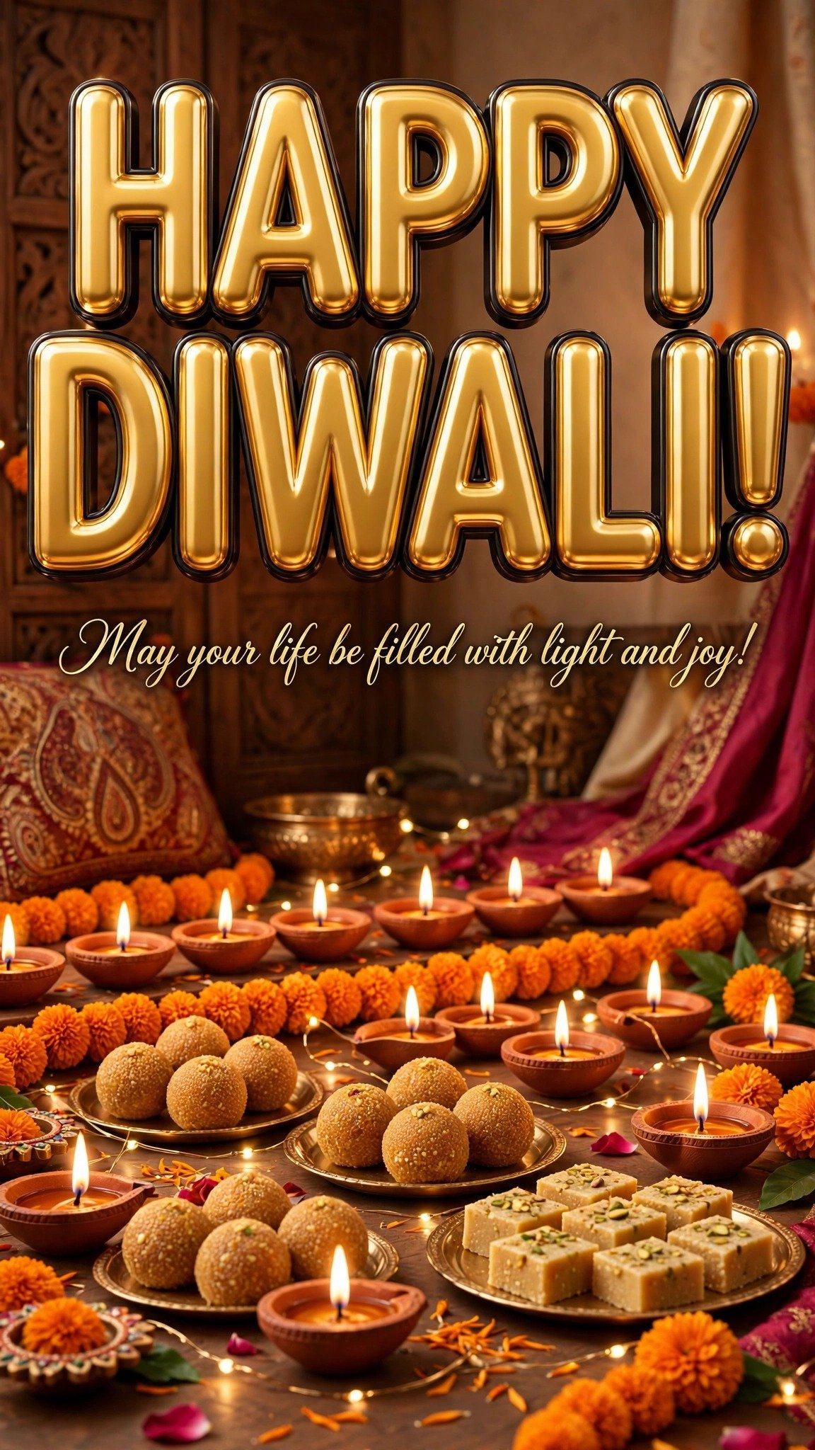 Happy Diwali vertical image — May your life be filled with light and joy