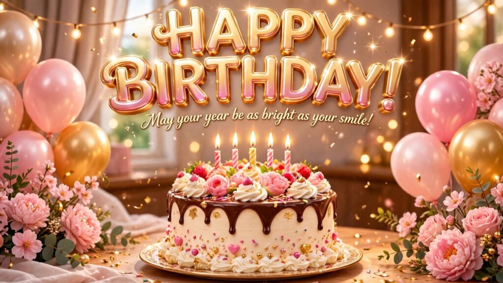 Heartfelt Happy Birthday image — May your year be as bright as your smile