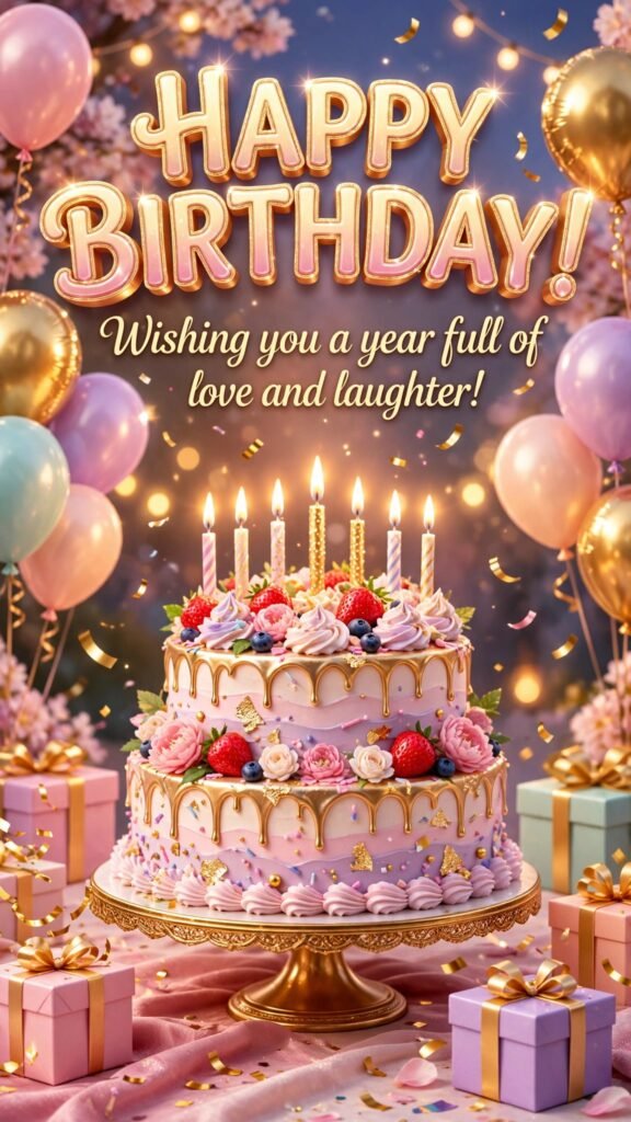 Happy Birthday vertical image — Wishing you a year full of love and laughter