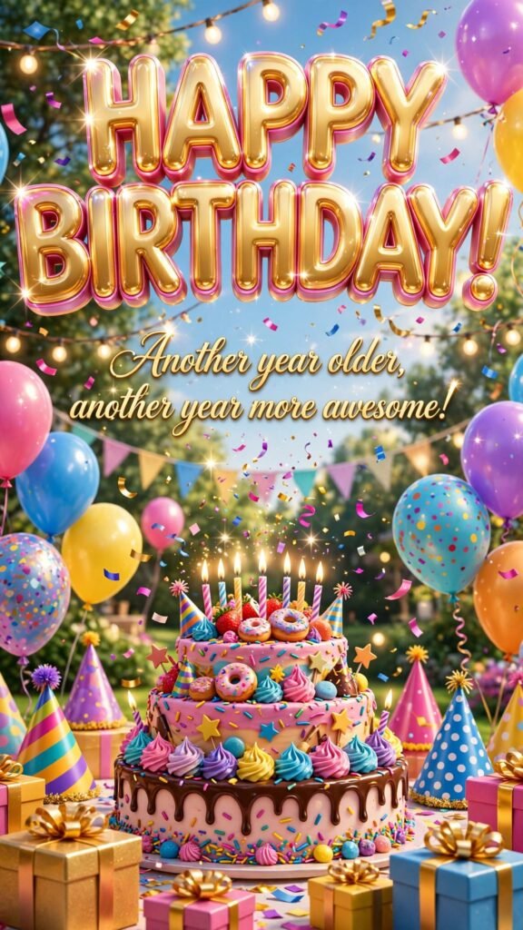 Happy Birthday vertical image — Another year older another year more awesome