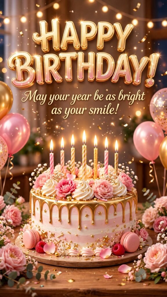 Happy Birthday vertical image — May your year be as bright as your smile