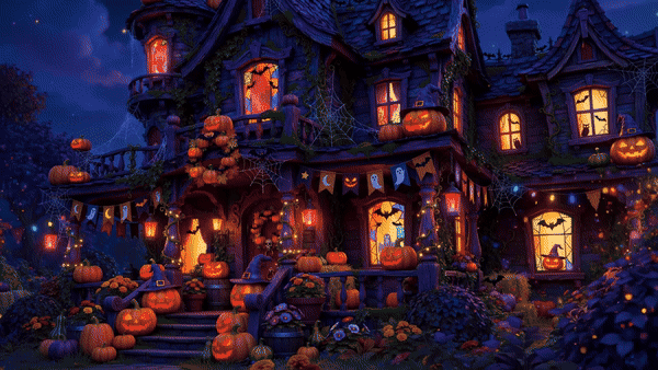 Haunted house Halloween GIF with bats