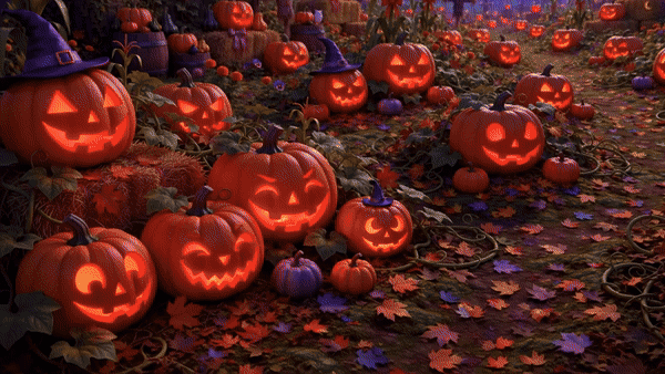 Moon pumpkin patch Halloween GIF